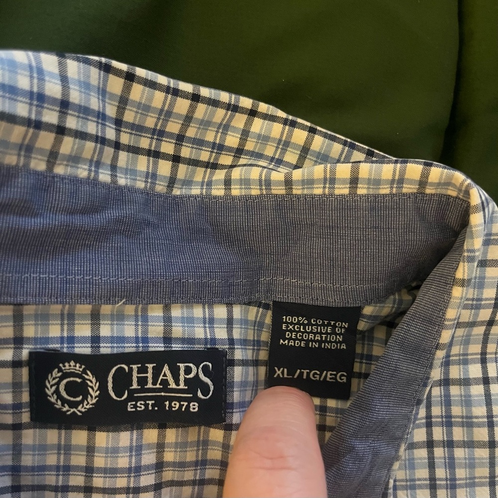 Chaps Navy and White Checkered button down dress Shirt XL